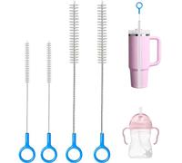 Straw Brush Cleaner for Baby Bottles, 12inch Extra Long Straw Cleaner | 3mm Wide Stainless Steel Wire, 10inch Reusable Straw Cleaning Brush for Water Bottles,Stanley Cup and Travel Mugs(4-Pack)