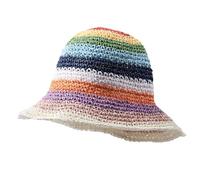 Straw Bucket Hat Women Sun Cap Crochet Mesh Woven Wide Brim Floppy, Colorful a, 6 3/4/7 1/2