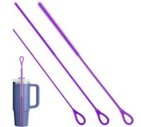 Straw Cleaner Brush Set, 3pcs Extra Long Reusable Silicone Straw Cleaner, Multi-Size 3mm/6mm/9mm Cleaning Brushes for Stanley Cup, Water Bottle, Narrow Spouts & Baby Bottles (Purple)