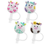 Straw Cover Cap for Stanley Cup 30& 40 Oz Tumblers - 10mm Cute Cow Straw Tips Covers,Silicone Straw Toppers, Funny Animals Straw Covers Cap Plugs,Anti-dust Straw Tip Drinking Straw Tips Lids