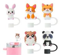 Straw Cover Cap for Stanley Cup,Cartoon Animals Straw Cover Cap,Reusable Silicone Straw Topper for 10mm Straws,Cute Dust-Proof Straw Topper,Cute Straw Protectors Tips Cover,for Party Favors