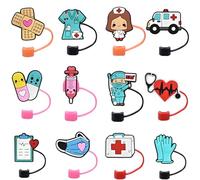 Straw Cover Cap for Stanley Cup,Nursing Reusable Silicone Straw Topper Compatible with Stanley 30&40 Oz Tumbler with Handle Dust-Proof Drinking Straw Tips Lids Protectors (12pcs Medical)