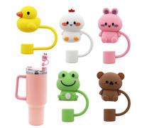 Straw Cover Cap for Stanley Cup,Silicone Straw Topper Compatible with 30&40 Oz Tumbler with Handle,10mm 0.4in Dust-Proof Reusable Straw Tips Lids (5Pcs Straw Cover Animal Shape)