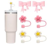 Straw Cover for Stanley 30&40 Oz Tumbler Cups, 6 Pcs Bow and Flower Straw Lids Covers, 10mm Stanley Cup Straw Cover, Reusable Tips Protectors, Cup Decor Replacement Parts Accessories