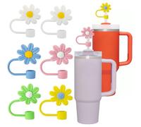 Straw Cover for Stanley Cup, 6 Pcs Cute Silicone Straw Topper Daisy Flower Straws Covers Reusable Straws Toppers 10mm Straws Covers Cap for Stanley Cups Accessories