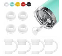 Straw Cover for YETI Cup, 4 Sets Silicone Spill Stopper Compatible with YETI Tumbler, Leak Proof Kit of Mug Accessories Including 4 Straw Cover, 4 Leak Proof Stopper (White 4PCS)