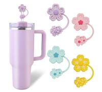 Straw Covers Cap Toppers Compatible with Stanley 40 oz Tumbler Cups,Reusable Silicone Straw Tips Lids Protectors for Stanley Cups Straws Accessories(4 PCS) (Colourful 4PCS of Flower1)
