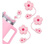 Straw Covers for Stanley Cup, Silicone Straw Topper for Stanley Cup 30&40oz, Pink Flower Straw Covers Cap for Stanley Cup Accessories, 10mm 0.4in Cherry Blossom Straw Cover-3 Pack