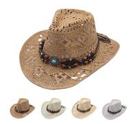 Straw Cowboy Hat, Cowgirl Hat Women/Mens, Wide Brim Straw Cowboy Hats, Breathable Hollow Out Western Sunhat for Women, Summer Beach Accessory for Travel Holiday, Summer Hats for Men