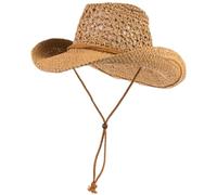 Straw Cowboy Hat Wide Brim Hollow Straw Hats for Men Breathable Beach Hat with Chin Strap UV Protection Casual Stylish Sun for Outdoor Bucket Sun Beach