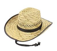 Straw Cowboy Hat with Black Band & Trim (59cm)
