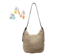 Straw Crossbody Bag For Women Handmade Woven Shoulder Handbag Purse Summer Beach Vacation(Beige)