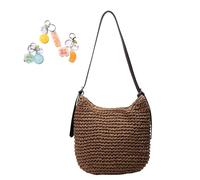 Straw Crossbody Bag For Women Handmade Woven Shoulder Handbag Purse Summer Beach Vacation(Khaki)