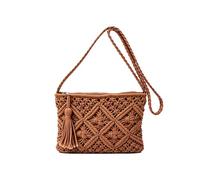 Straw Crossbody Bag for Women, Handwoven Macrame Shoulder Bag with Zipper Closure, Lightweight Summer Beach Tote Handbag for Women Vacation Daily Use (Camel)