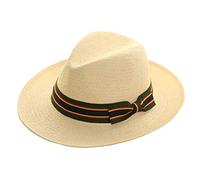 Straw Crushable Foldable Summer Fedora Panama Trilby HAT with Wide Bow Trim Band (Green Band)