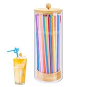 Straw Dispenser - Integrated Bamboo Lid Straw Container | Waterproof Straw Container | One-Handed Straw Holder Suitable for Various Straw Storage