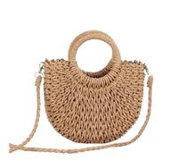 Straw Half-Round Rattan Woven Beach Handbag | Khaki Beige Beach Handbag: Rattan Woven Crossbody Bag