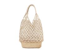 Straw Handbag, Tote Bags for Women Large Mesh Summer Beach Bag Lightweight Shopping Net Rattan Shoulder for Holiday Travel and Daily White(White)