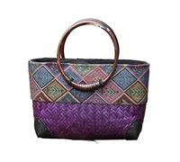 Straw Handbags Bamboo Weaving Handbag Woven Bag Female Bag Storage Beach Tote Bag Straw Bags For Women(Purple)