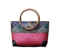 Straw Handbags Bamboo Weaving Handbag Woven Bag Female Bag Storage Beach Tote Bag Straw Bags For Women(Rosso)