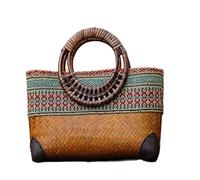 Straw Handbags Bamboo Weaving Handbag Woven Bag Female Bag Storage Beach Tote Bag Straw Bags For Women(Yellow)