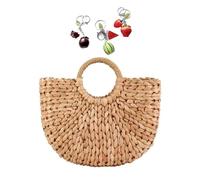 Straw Handbags For Women 2025 Summer Beach Round Handle Ring Tote Retro Rattan Bag Hand-woven