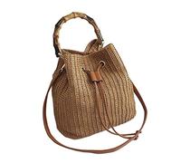 Straw Handbags Straw Woven Handbags Women Bucket Bag Beach Crossbody Shoulder Bags Straw Bags For Women(Khaki)