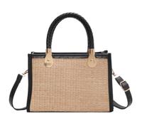 Straw Handbags Women's Handwoven Rattan Bag 2024 Bohemian Straw Handbag Summer Straw Bags For Women(Black)