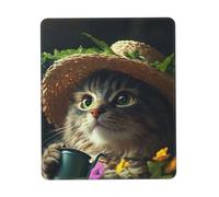 Straw Hat Cat Mouse Pad Black Durable Soft Waterproof Non-Slip Rubber Leather with Stitched Edge Gaming Mouse Pads for Desk Office Laptop11.8 x9.8