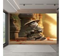Straw Hat Cat Non-Woven Wallpaper Ancient Buildings 3D Mural Modern Art Photo Wallpaper 400X280Cm (Wxh), for Bedroom Living Room Tv Backdrop Hallway Hall Lounge