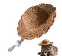 Straw Hat for Dogs - Breathable Puppy Headdress Summer Cat Hat for Pets Sun Protection for Pets with Adjustable Chin Strap