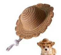 Straw Hat for Small Pet,Adjustable Kitten Headwear - Puppy Sun Hat - for Pet Parents Animal Lovers Trainers Garden Park Walking Hiking Backyard Camping Summer Lawn