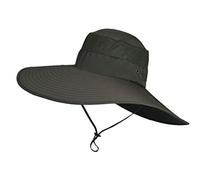 Straw Hat Men's 60 cm Double Protection Sun Foldable Fishing Hat Men Bucket Cap Sun Hat with Ribbon, Army Green, One Size