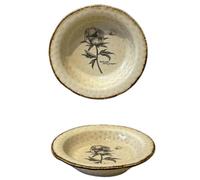 Straw Hat Plate Floral Deep Pasta Western Dinner Vegetable Salad Dessert Ceramic Household Snack Breakfast Bowl Bird's Nest Fruit Ice Cream Soup (Peony,8.5 inches)