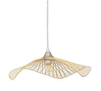 Straw Hat Shape Creative Bamboo Lantern Pendant Lamp Southeast Asia Style Primary Color Lighting Fixture Hand-Woven Natural Rattan Hanging Light Bar Cafe Chandelier (55cm)