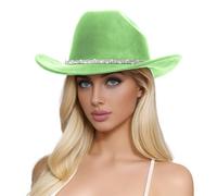 Straw Hat Teenager Men's and Women's Wool Hats Western Cowboy Top Hat Three Rhinestones Miniature Sun Hat (Light Green, One Size)