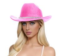 Straw Hat Teenager Men's and Women's Wool Hats Western Cowboy Top Hat Three Rhinestones Miniature Sun Hat (Watermelon Red, One Size)