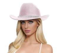 Straw Hat Teenager Men's and Women's Wool Hats Western Cowboy Top Hat Three Rhinestones Miniature Sun Hat (Beige, One Size)