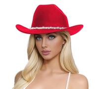 Straw Hat Teenager Men's and Women's Wool Hats Western Cowboy Top Hat Three Rhinestones Miniature Sun Hat (RD1, One Size)