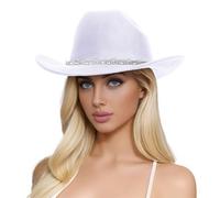 Straw Hat Teenager Men's and Women's Wool Hats Western Cowboy Top Hat Three Rhinestones Miniature Sun Hat (White, One Size)