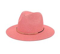 Straw Hat UV Protection Sun Hat Unisex, Summer Fedoras & Trilby Hats,Elegant Jazz Beach Cap for Women Men Shopping Outdoor Traveling Pink