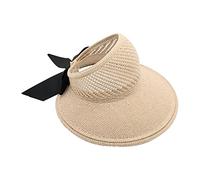 Straw Hat Women Foldable Sun Visor Hats, UVProtection Caps Sun Visors Caps for Women Wide Brim Straw Ponytail Quick Drying Sport Baseball Cap GolfHat Outdoor Summer Beach Hat for (Beige, One Size)