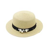 Straw Hat Women's Summer Hats for Women Flower Beads Wide Brimmed Jazz Panama Hat Sun Visor Beach Hat Flower Pearl Straw Hat(Beige)