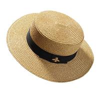 Straw Hat Womens Summer Panama Hats Outdoor Sun 50+ UV Protection Stylish Fedora Trilby Style Holiday Sport Beach Cap Natura,Gold