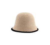 Straw hat Woven Female Sun Shading Beach hat Summer Hollow Breathable Bucket hat Sweet Seaside Sun Shading hat Male (Color : Beige Black Edge, Size : One Size)