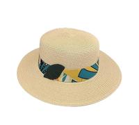 Straw Hats Female Beach Flat Top Summer Wild Woven Fisherman Hat Flat Brim Top Hat Sunscreen Sun Hat