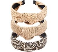 Straw Headbands - 3pcs Top Knot, Summer Boho Woven No Slip Raffia Rattan