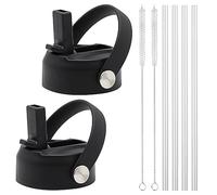 Straw Lid for Hydro Flask Wide Mouth Bottles 2 Pack, Straw Lid with Handle for 32 oz, 40 oz, Replacement Cap with Straw, Top Accessories for Wide Mouth Water Bottles (Black)