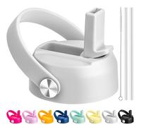 Straw Lid for Hydroflask, Replacement Lids with Straw for Hydroflask 12 16 18 20 32 40 64oz Wide Mouth Water Bottles, Straw Cap with Flexible Handle for Hydro Flask(White)