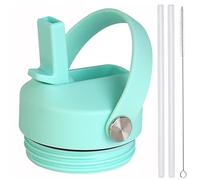 Straw lid for Yeti Rambler Water Bottle 18 26 36 64 oz, Replacement Cap Straw Cap for RTIC 18oz 26oz 36oz, Lid with Straw and Brush and Flexible Handle (Seafoam)
